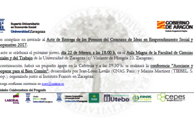 El Posgrado de Economía Social organiza la conferencia «Asociarse y Cooperar para el Bien Común» y la entrega de premios del Concurso de Ideas