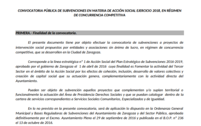 Convocadas las subvenciones en materia de Acción Social 2018