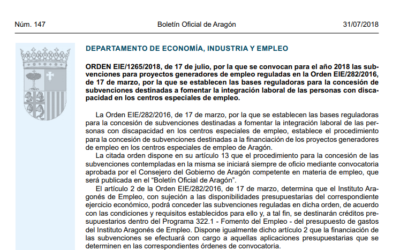 Subvenciones para fomentar la integración laboral de personas con discapacidad en centros especiales de empleo